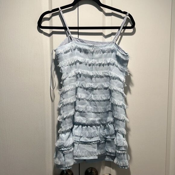 Princess Polly Molina Mini Dress-Light Blue Ruffle Fringe Spaghetti Strap size 4 - Picture 6 of 7